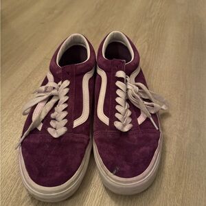 Purple Suede Low-Top Vans Sneakers with White Stripe